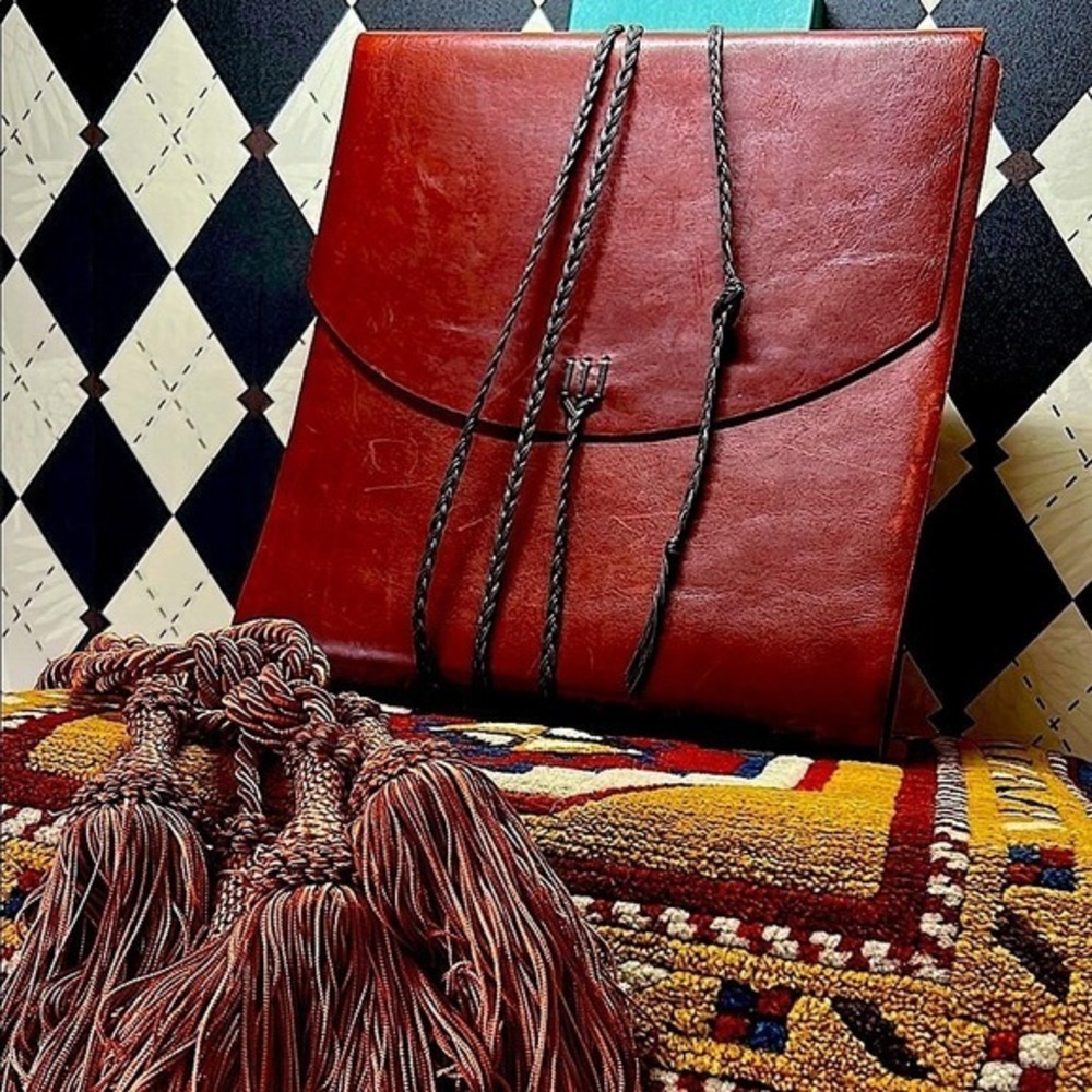 Large Genuine Leather Artist Folio with Black‎ Cotton Paper Handmade 14"